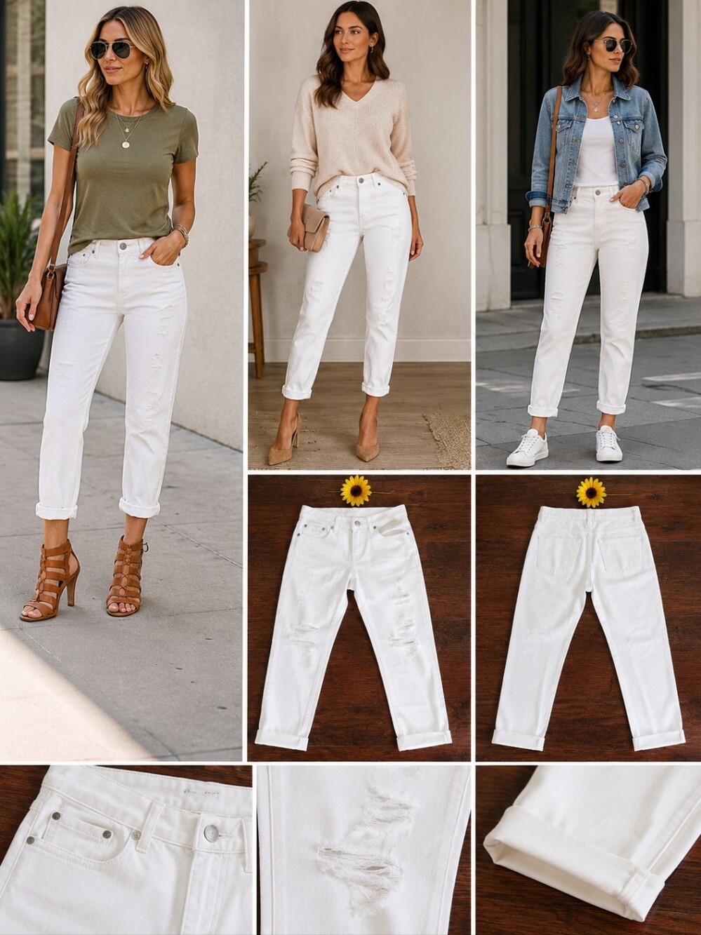 Madewell Rivet & Thread Distressed High Rise Boyjean In White 💗